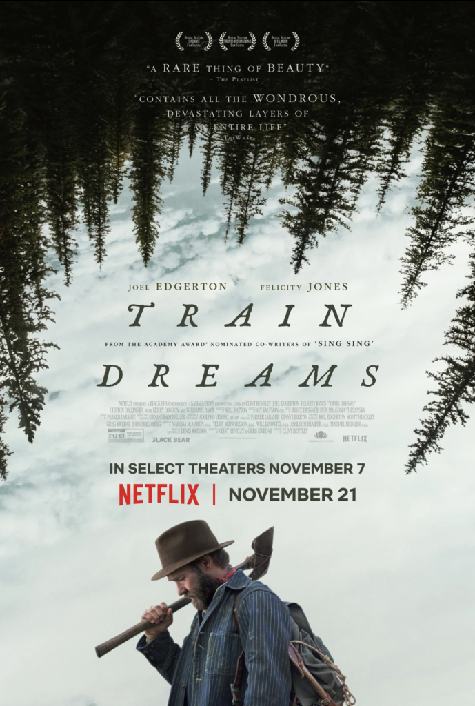 Film poster of Train Dreams, a contemplative period drama set in early twentieth-century America.